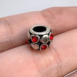 VTG Sterling Silver 925 Red Crystal Heart Slide Charm Size 0.25" Length